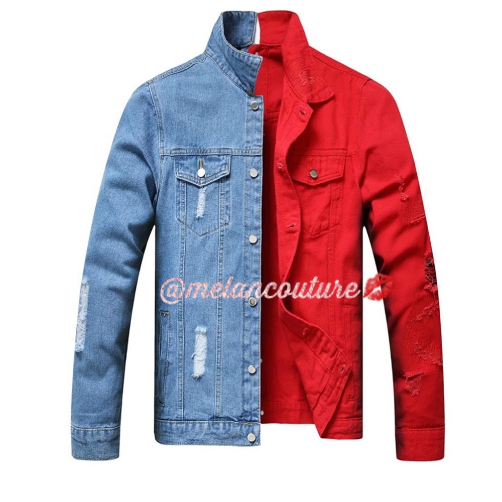 Separable Left&Right Ripped Slim Fit Denim Jacket - Picture 1 of 7